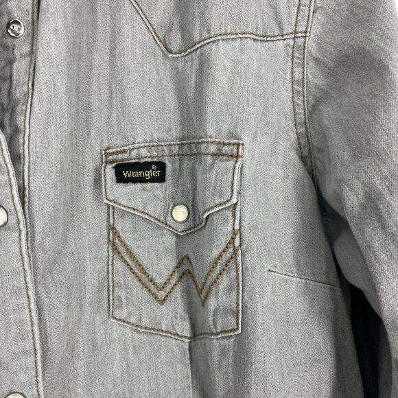 Wrangler Pearl Snap Shirt Size Medium Womens Gray Western Button Up Cowboy Top - Picture 4 of 7